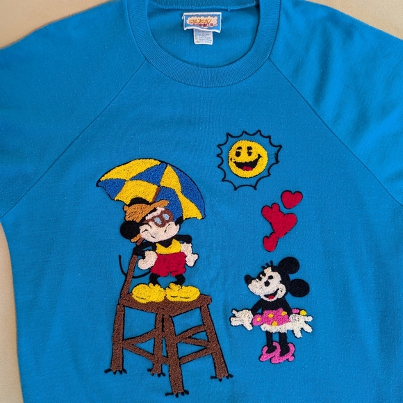 Disney Vintage 1980's Mickey & Minnie Mouse Short Sleeve Sweatshirt | Sz Lg - Picture 3 of 5